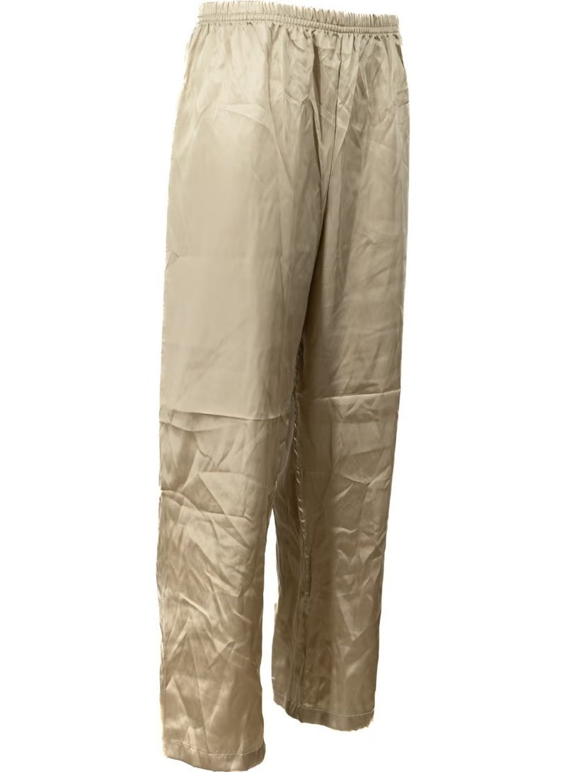 Men's Satin Fabric Pajama Pants Solid Color Elastic Waist No Pocket Wide Leg Relaxed Cut - Image 3